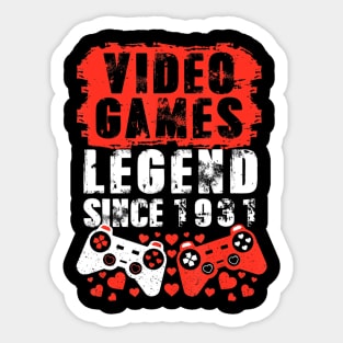 Gaming 1931 Birthday Video Games Birthday Gamer Sticker